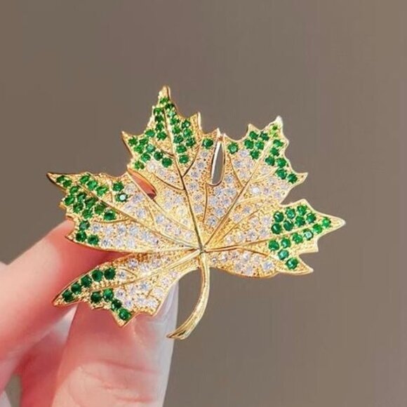 Maple Leaf Brooch Maple Leaf Rhinestone Pin Harvest Brooch - Picture 2 of 3